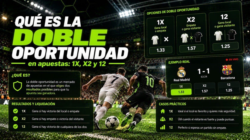 Qué es la doble oportunidad en apuestas: 1X, X2 y 12