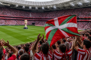 Pitos, aplausos e ikurriñas en San Mamés ante la Copa del Mundo Pitos, aplausos e ikurriñas en San Mamés ante la Copa del Mundo